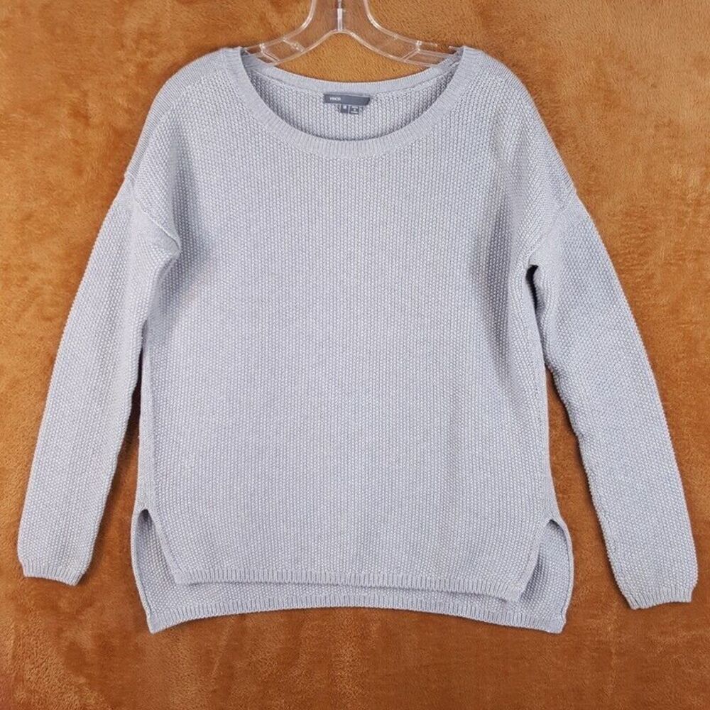 VINCE Womens Sweater Medium Gray Pullover Textured Knit Side Slit Casual